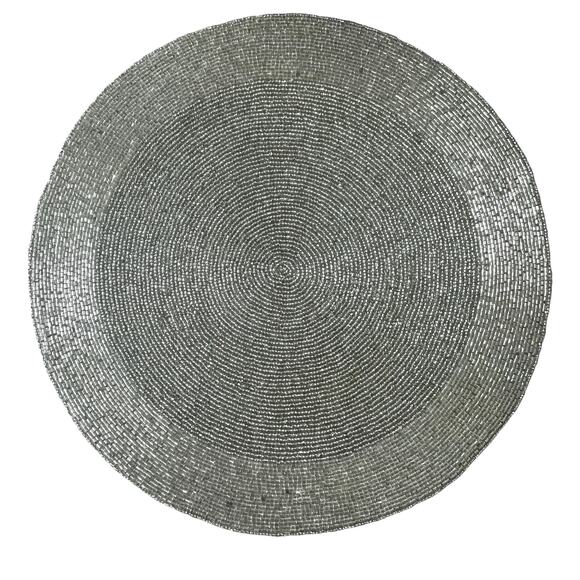 TIRAMISU Hand Beaded Placemat 15in Metallic SILVER Holiday Glam Decor New - Picture 14 of 14